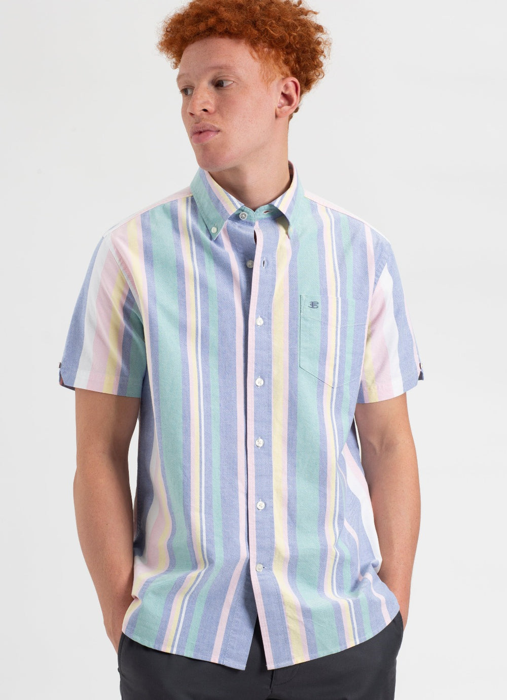 Chemises Ben Sherman Short Sleeve Brighton Oxford Organic Stripe Multicolore Stripes | ZWA-13587735